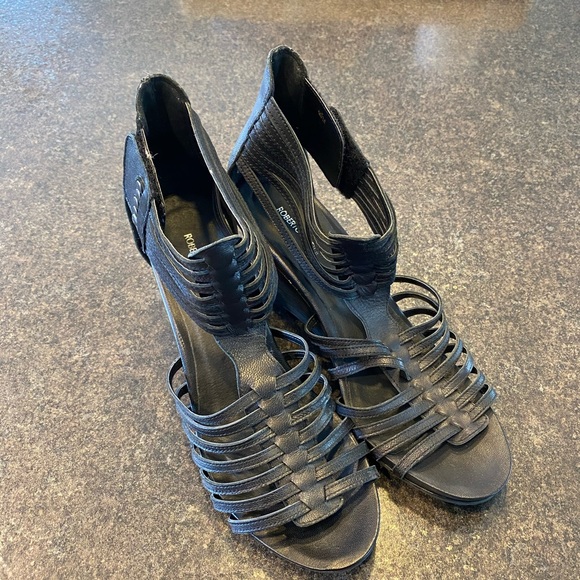 NWOT Black Leather Wedges - Picture 1 of 4